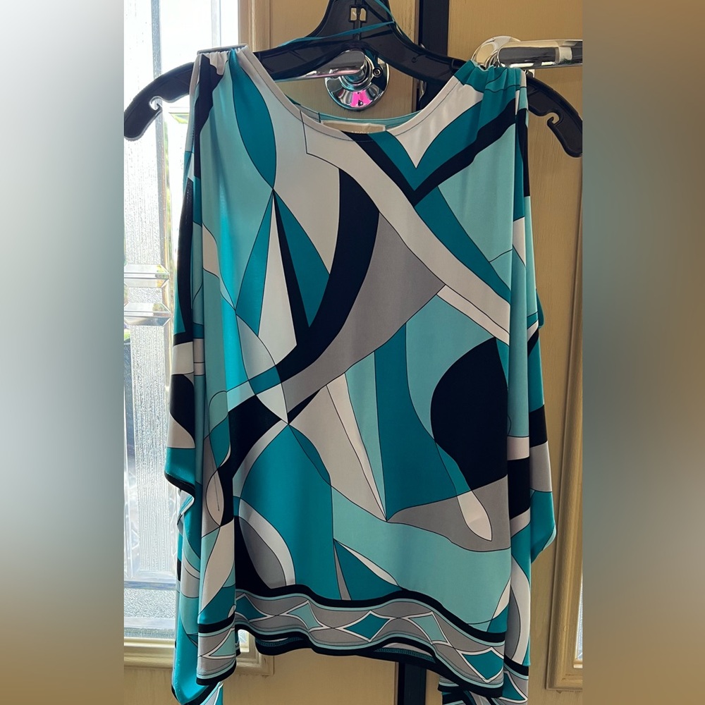 Michael Kors Teal and Black Abstract Blouse